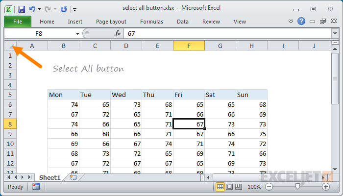 Excel Select All Button Exceljet